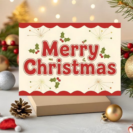 Red Retro Groovy Merry Christmas シーズンカード