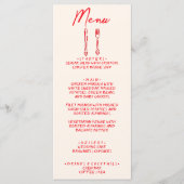 Red Retro Hand Written Drawn Quirky Unique Wedding メニュー (正面)