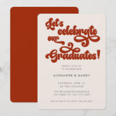 Red Retro Inspired Typography Double Graduation 招待状 (正面/裏面)