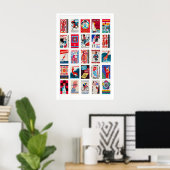 Red Retro matchbox labels wall art, Collage ポスター (ホームオフィス)