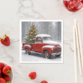 Red Retro Truck With Christmas Tree スタンダードカクテルナプキン (インサイチュ)