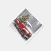 Red Retro Truck With Christmas Tree スタンダードカクテルナプキン (角)