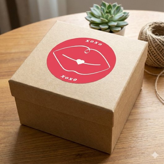 Red Retro XOXO Lips Valentine ラウンドシール