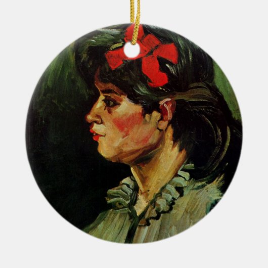 Red Ribbonポートレート付き女性by Vincent van ゴッホ セラミックオーナメント (正面)