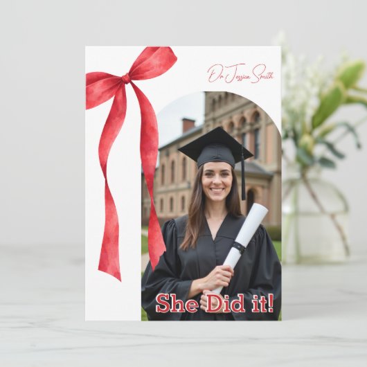 Red Ribbon Accent Graduation 招待状 (スタンド正面)