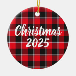 Red Ribbon and Heavy Metal Plaid セラミックオーナメント