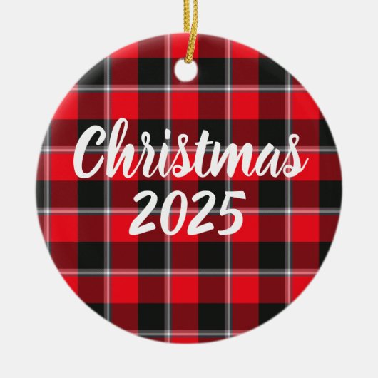Red Ribbon and Heavy Metal Plaid セラミックオーナメント (正面)