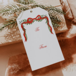 Red Ribbon Bow Greenery Christmas Gift Tags ギフトタグ