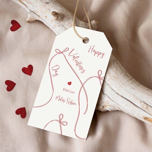 Red Ribbon Bows – Modern Happy Valentine’s Day  ギフトタグ