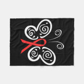 Red Ribbon Butterfly Blood Cancer Hiv Aids Awarene フリースブランケット (正面(横))