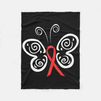 Red Ribbon Butterfly Blood Cancer Hiv Aids Awarene フリースブランケット