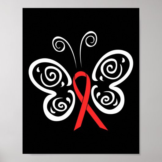 Red Ribbon Butterfly Blood Cancer Hiv Aids Awarene ポスター (正面)