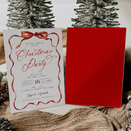 Red Ribbon Christmas Party Invitation 招待状
