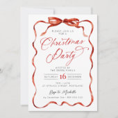 Red Ribbon Christmas Party Invitation 招待状 (正面)