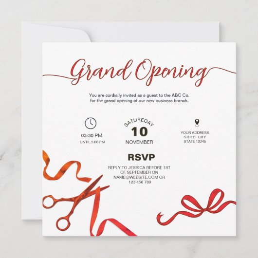 Red ribbon cuttiing Grand opening Invitation 招待状 (正面)