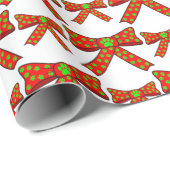Red Ribbon Dog Paw Prints In Green Christmas ラッピングペーパー (ロールコーナー)