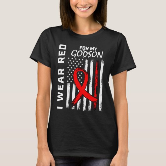 Red Ribbon Godson Heart Disease Awareness American Tシャツ (正面)