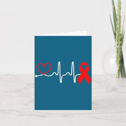 Red Ribbon Heartbeat Design For Heart Disease Awar カード (正面)