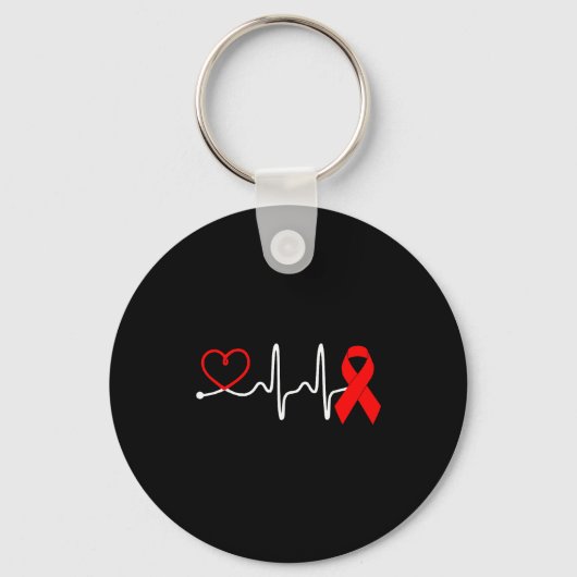 Red Ribbon Heartbeat Design For Heart Disease Awar キーホルダー (正面)