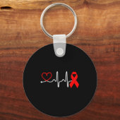 Red Ribbon Heartbeat Design For Heart Disease Awar キーホルダー (正面)