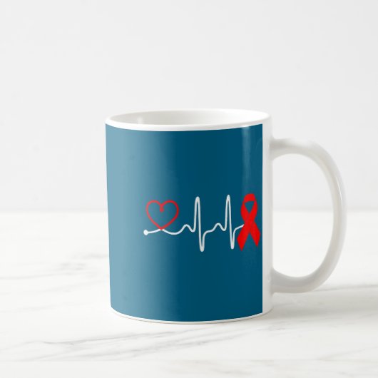 Red Ribbon Heartbeat Design For Heart Disease Awar コーヒーマグカップ (右)