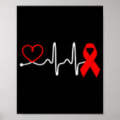 Red Ribbon Heartbeat Design For Heart Disease Awar ポスター (正面)