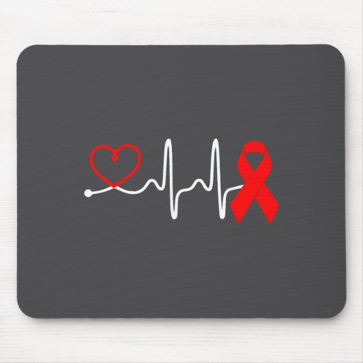 Red Ribbon Heartbeat Design For Heart Disease Awar マウスパッド (正面)