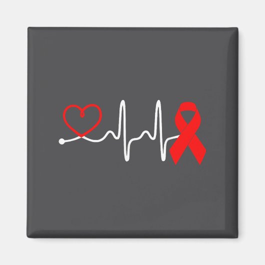 Red Ribbon Heartbeat Design For Heart Disease Awar マグネット (正面)