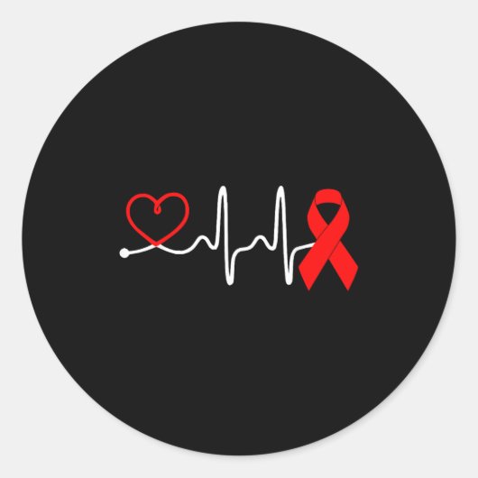 Red Ribbon Heartbeat Design For Heart Disease Awar ラウンドシール (正面)