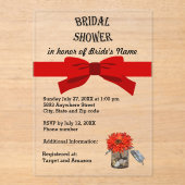Red Ribbon Orange Flower in Jar Bridal Shower アクリル招待状 (正面)