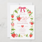 Red Ribbon Strawberry Sweet One Berry Birthday  招待状 (正面)