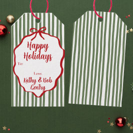Red Ribbon Striped Custom Holiday Gift Tag ギフトタグ