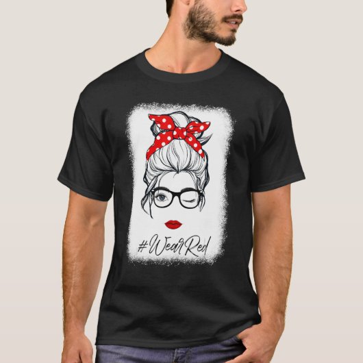 Red Ribbon Week Wink Eye Messy Bun Glasses Just Sa Tシャツ (正面)