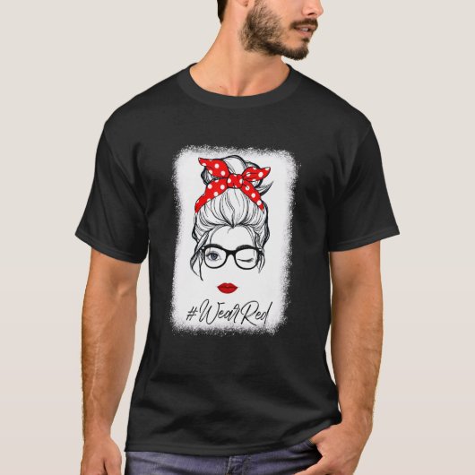 Red Ribbon Week Wink Eye Messy Bun Glasses Just Sa Tシャツ (正面)