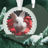 Red ribbon white bunny Christmas Tree オーナメント