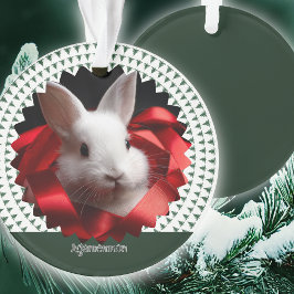 Red ribbon white bunny Christmas Tree オーナメント