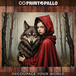 Red riding hood and truth about wolf - Decoupage ラッピングペーパーシート