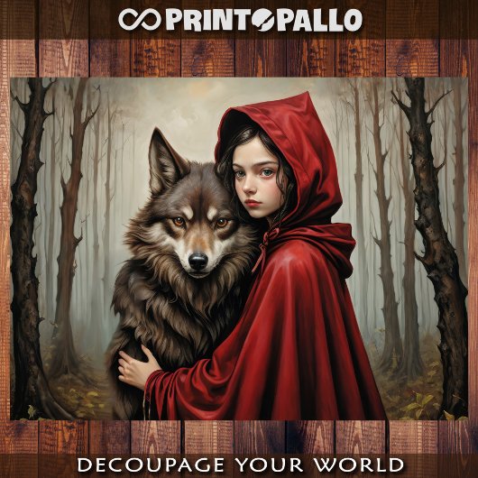 Red riding hood and truth about wolf - Decoupage ラッピングペーパーシート