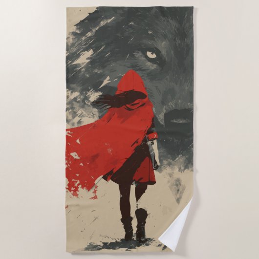 Red Riding Hood Wolf Beach Towel – Dark Fairy Tale ビーチタオル (正面)