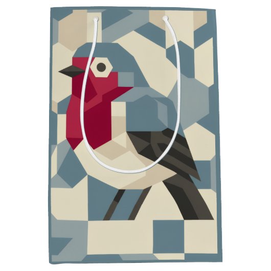 Red Robin in Vector Block Gift Bag - Medium ミディアムペーパーバッグ (正面)
