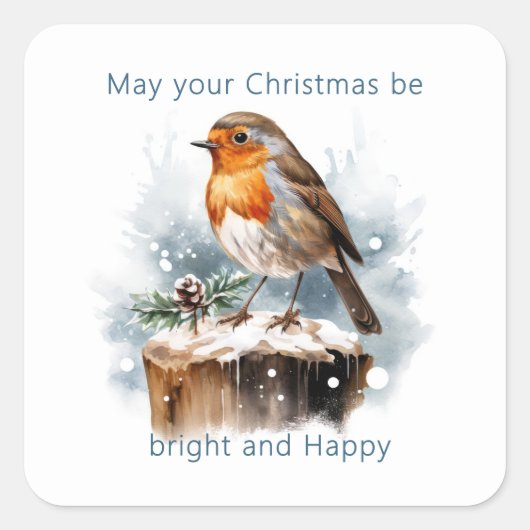 Red Robin Pine Cone Christmas スクエアシール (正面)