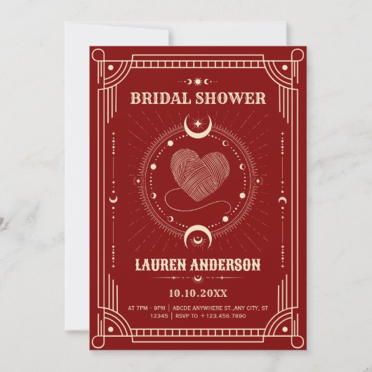 Red romance  boho mystical moon bridal shower 招待状 (正面)