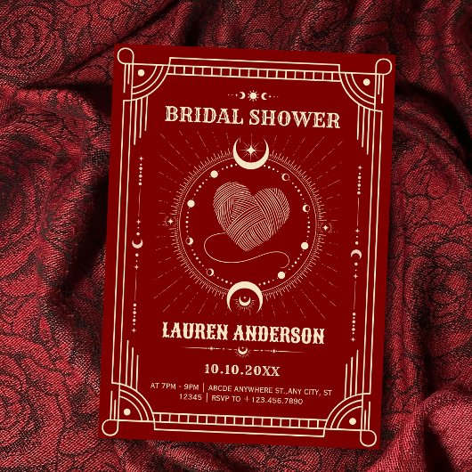 Red romance boho mystical moon bridal shower 招待状