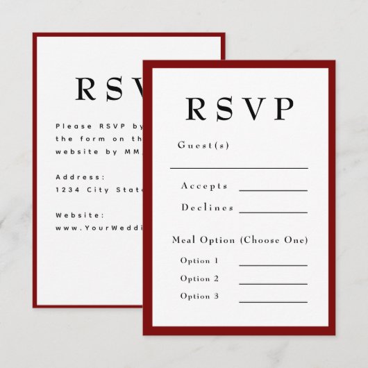 Red Romantic and Timeless Wedding RSVP (正面/裏面)