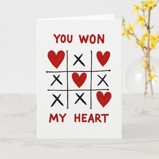Red Romantic Tic Tac Toe Card カード (黄色い花)