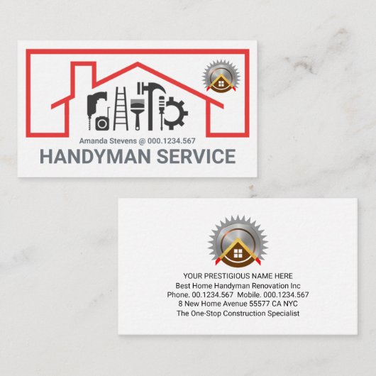 Red Roof Building Repair Tools Frame 名刺 (正面/裏面)