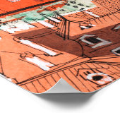 Red Roofs Prague Czech Cityscape Paper Collage Art ポスター (角)