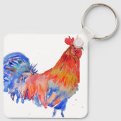 Red Rooster Chicken Blue Watercolor Wedding キーホルダー (裏面)