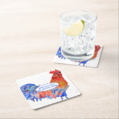Red Rooster Chicken Blue Watercolor Wedding スクエアペーパーコースター (インサイチュ)