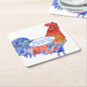 Red Rooster Chicken Blue Watercolor Wedding スクエアペーパーコースター (アングル)